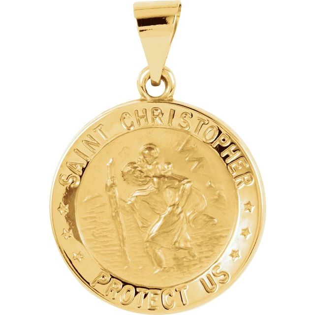 14K Yellow 18 mm Hollow Round St. Christopher Medal