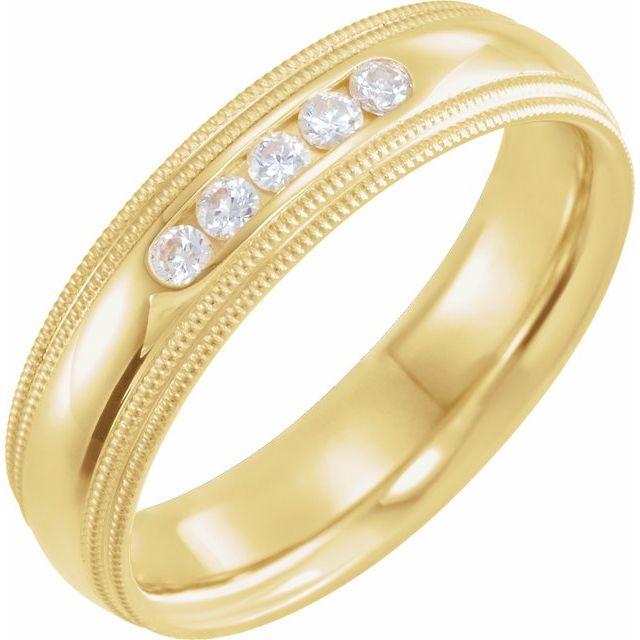 14K Yellow 1/5 CTW Natural Diamond Half Round Comfort-Fit Milgrain Band Size 10