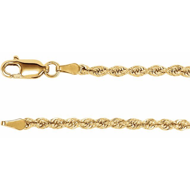 14K Yellow 2.5 mm Rope 18' Chain