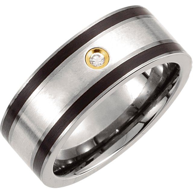 Titanium, Sterling Silver & 14K Yellow Gold-Plated .06 CTW Natural Diamond 9 mm Band Size 10