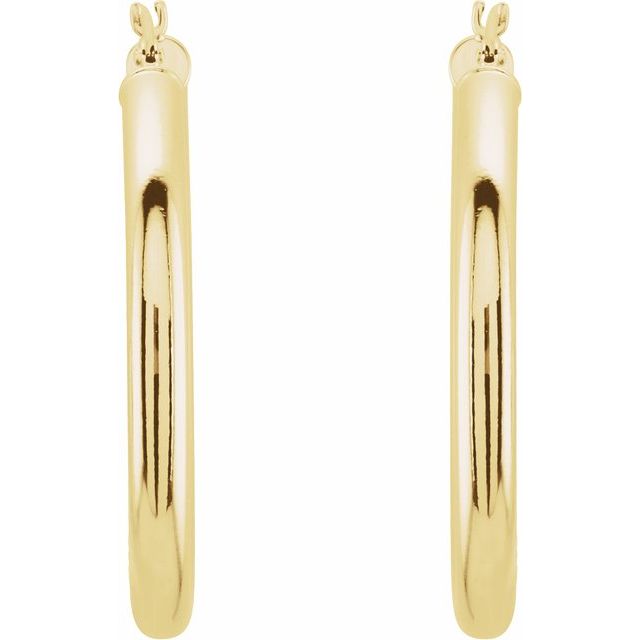14K Yellow Tube 30 mm Hoop Earrings
