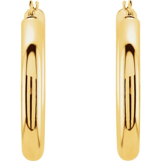 14K Yellow Tube 30 mm Hoop Earrings
