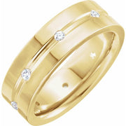 14K Yellow 1/6 CTW Natural Diamond Grooved Band Size 10