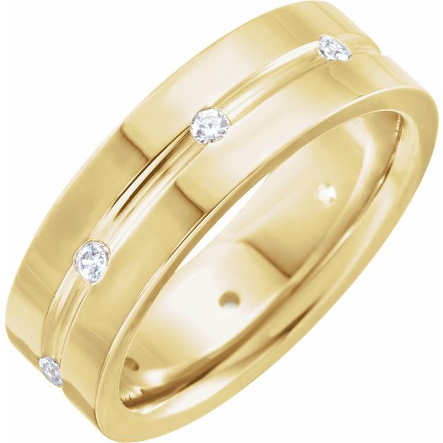 14K Yellow 1/6 CTW Natural Diamond Grooved Band Size 10