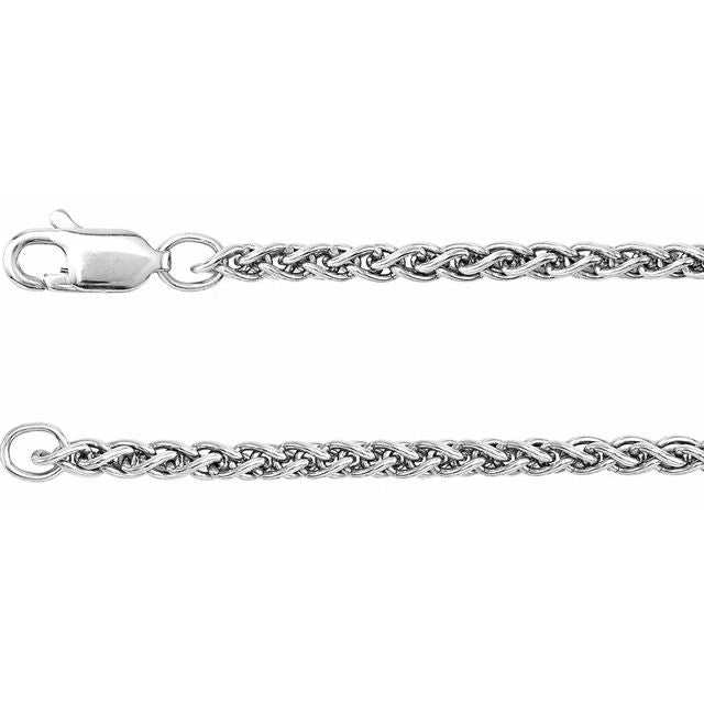 Rhodium-Plated Sterling Silver 2.4 mm Wheat 16' Chain