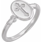 Sterling Silver 11.5x8.8 mm Oval Cross Signet Ring