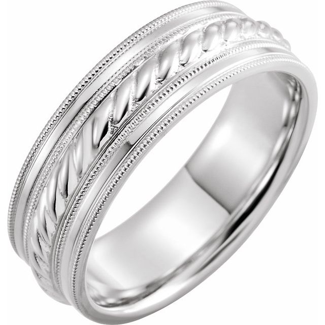 14K White 7 mm Rope Pattern Band with Milgrain Size 9