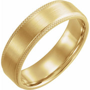 14K Yellow 6 mm Flat Knurled Edge Band with Satin Finish Size 11