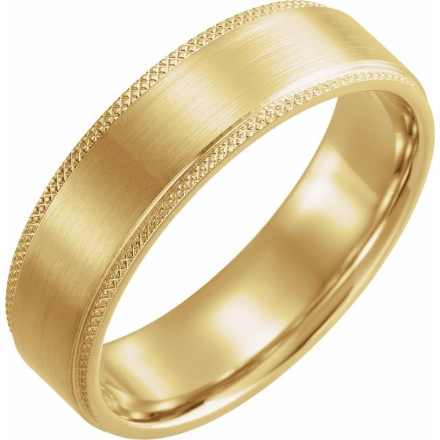 14K Yellow 6 mm Flat Knurled Edge Band with Satin Finish Size 11