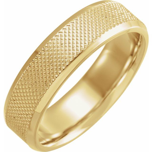 14K Yellow 6 mm  Knurled Beveled-Edge Band Size 10.5