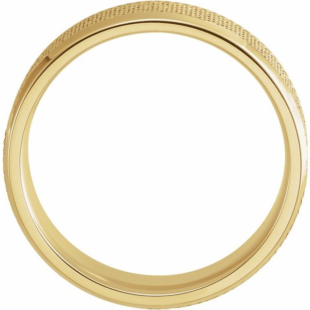 14K Yellow 6 mm  Knurled Beveled-Edge Band Size 10.5