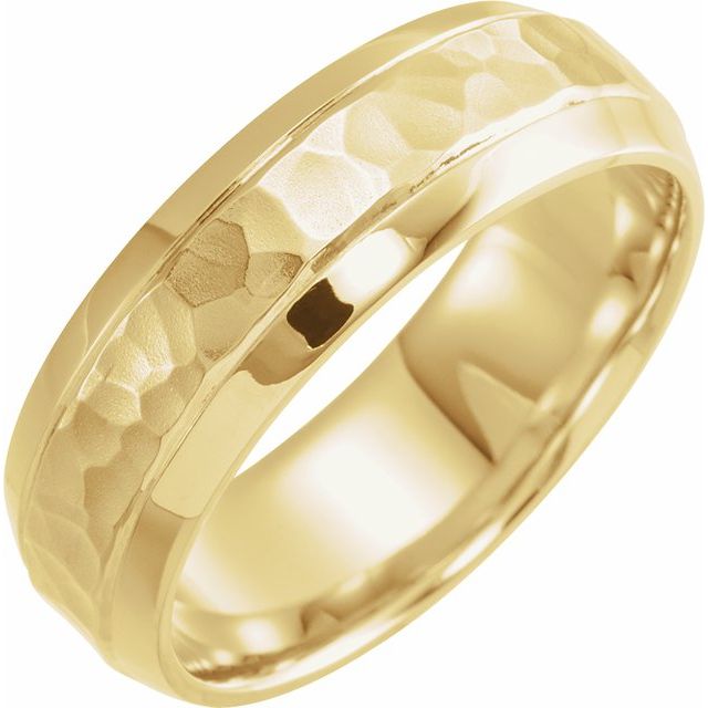 14k Yellow 7 Mm Beveled-edge Band With Hammered Texture Size 8.5