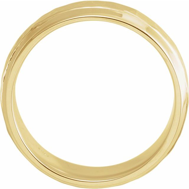 14k Yellow 7 Mm Beveled-edge Band With Hammered Texture Size 8.5
