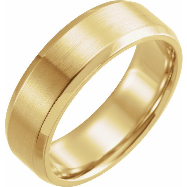 14k Yellow 7 Mm Beveled-edge Band With Satin Finish Size 9.5