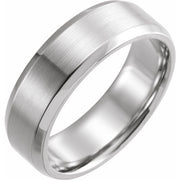 14K White 7 mm Beveled-Edge Band with Satin Finish Size 10.5