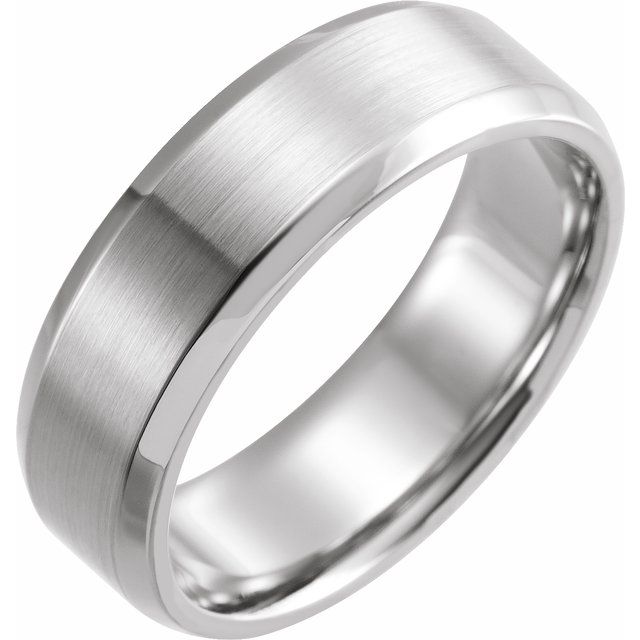 14K White 7 mm Beveled-Edge Band with Satin Finish Size 12