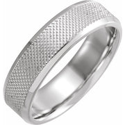 14k White 6 Mm  Knurled Beveled-edge Band Size 9.5