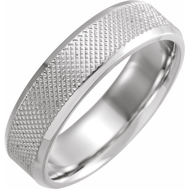 14k White 6 Mm  Knurled Beveled-edge Band Size 9.5
