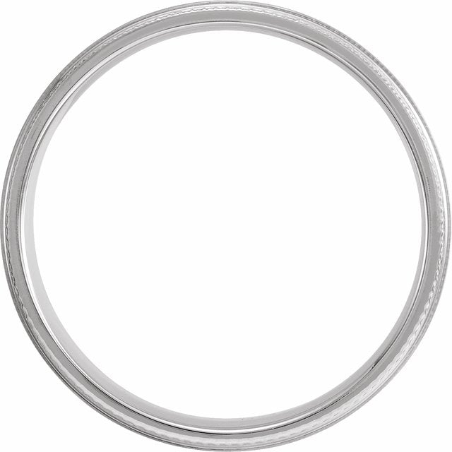 14K White 6 mm Flat Knurled Edge Band with Satin Finish Size 10