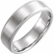 14K White 6 mm Flat Knurled Edge Band with Satin Finish Size 9