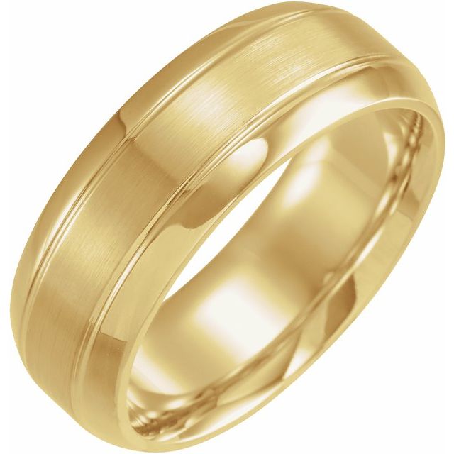 14K Yellow 8 mm Grooved Beveled-Edge Band Size 10