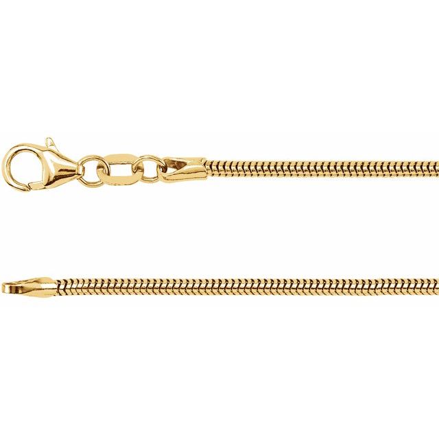 14K Yellow 1.5 mm Round Snake 7' Chain