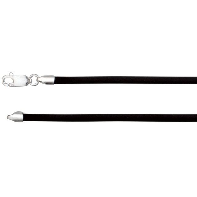 Sterling Silver 3 mm Black Rubber 20' Cord Necklace