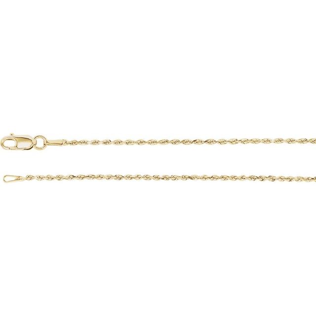 14K Yellow 1.3 mm Diamond-Cut Rope 18' Chain