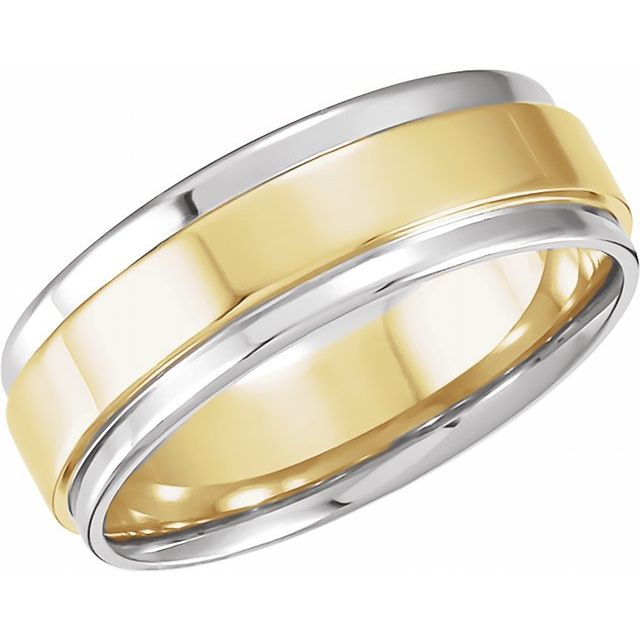 Platinum & 18k Yellow & Platinum Inlay 7.5 Mm Flat Comfort-fit Band Size 10.5