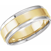 14k White/yellow/white Inlay 7.5 Mm Flat Comfort-fit Band Size 11