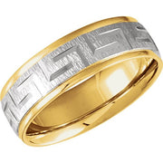 14k Yellow/white/yellow 7 Mm Greek Key Comfort-fit Band Size 10