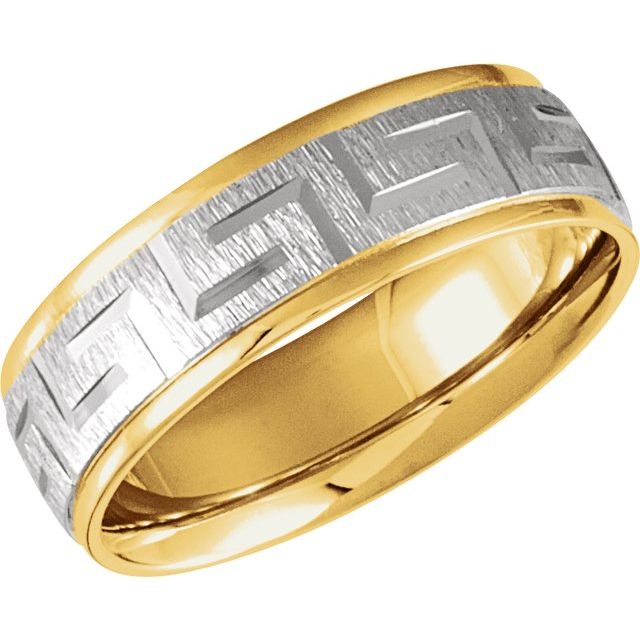 14k Yellow/white/yellow 7 Mm Greek Key Comfort-fit Band Size 10