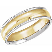 14k White/yellow/white 6 Mm Grooved Comfort-fit Band Size 7