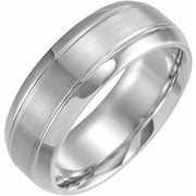 14K White 8 mm Grooved Beveled-Edge Band Size 9