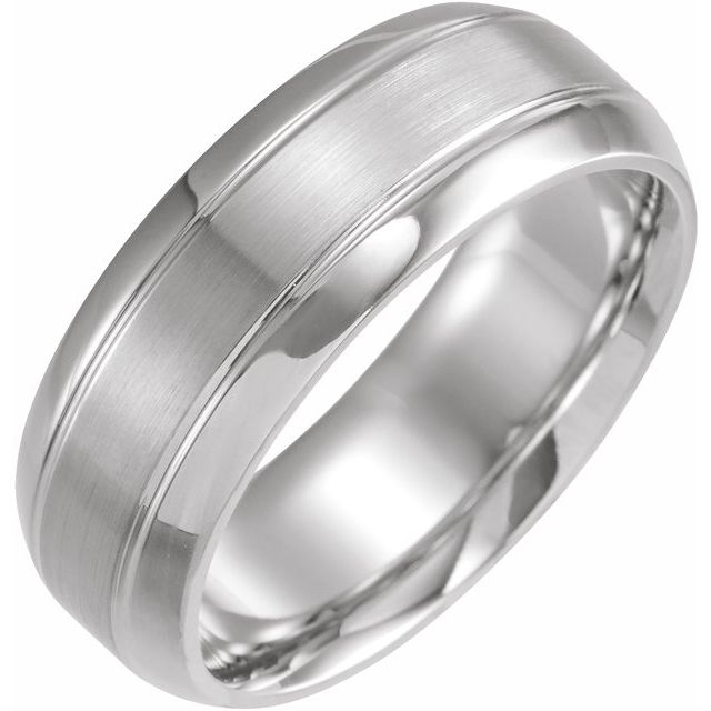 14K White 8 mm Grooved Beveled-Edge Band Size 9