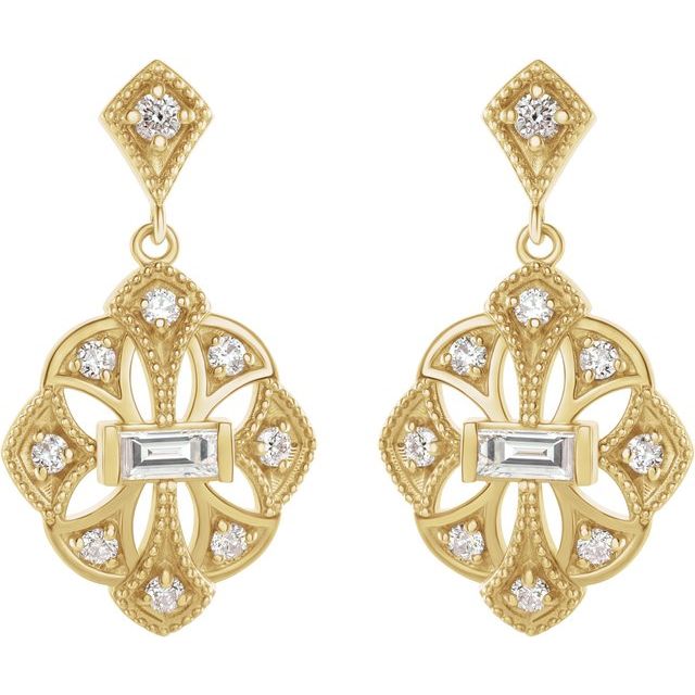 14K Yellow 3/8 CTW Natural Diamond Vintage-Inspired Earrings