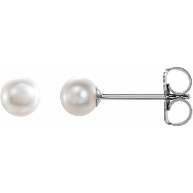 14K White Cultured White Akoya Pearl Earrings