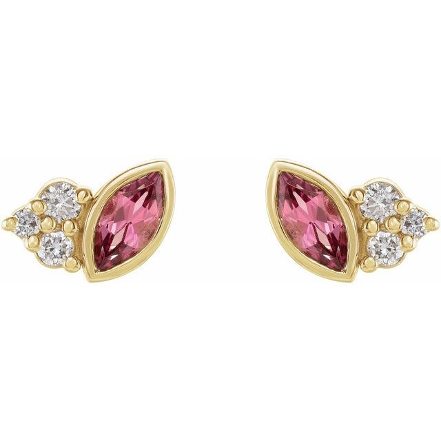 14K Yellow Natural Pink Tourmaline & .05 CTW Natural Diamond Earrings