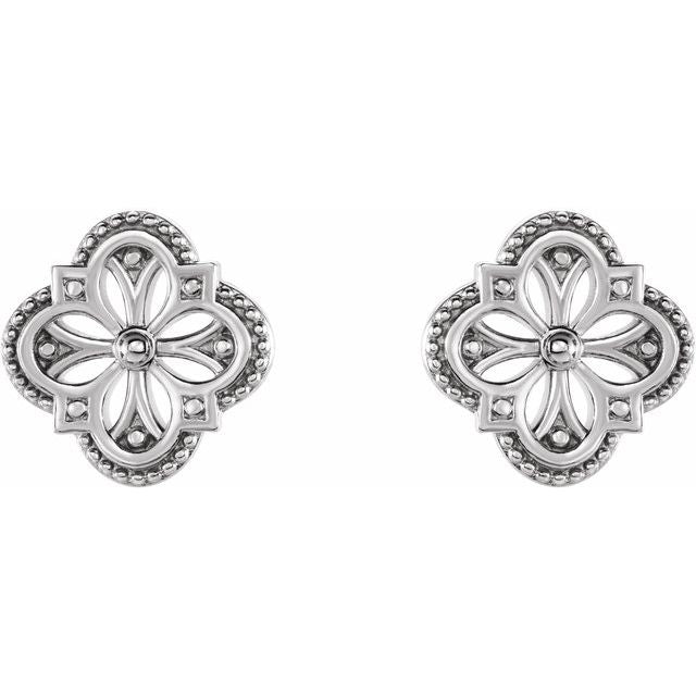 14K White Vintage-Inspired Clover Earrings