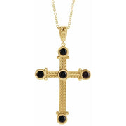 14K Yellow Natural Black Onyx Cross 16-18' Necklace