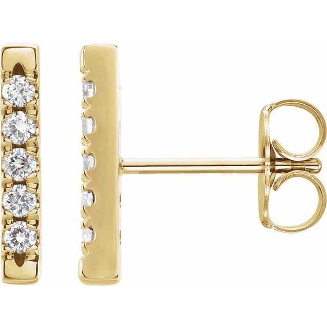 14K Yellow 1/8 CTW Natural Diamond French-Set Bar Earrings