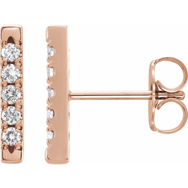 14K Rose 1/8 CTW Natural Diamond French-Set Bar Earrings