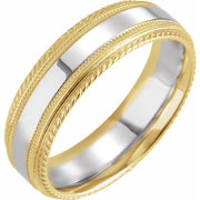 14k Yellow/white/yellow 6 Mm Milgrain Rope Stepped-edge Comfort-fit Band Size 8.5