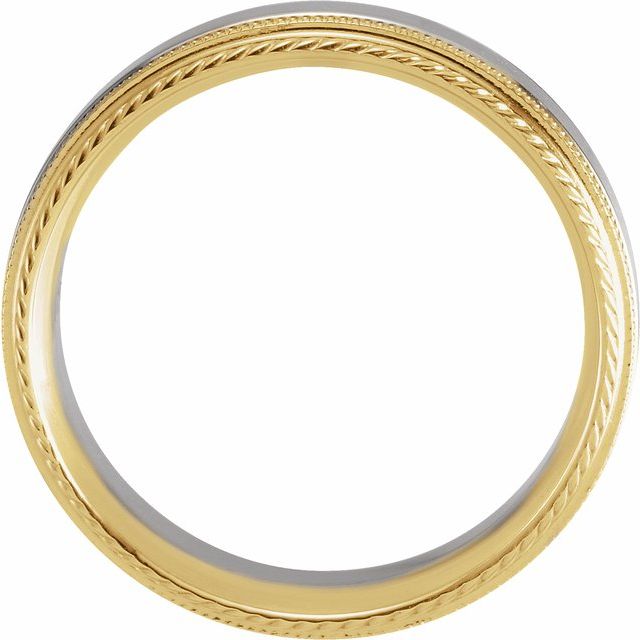14k Yellow/white/yellow 6 Mm Milgrain Rope Stepped-edge Comfort-fit Band Size 8.5