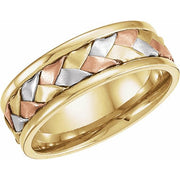 14k Yellow/white/rose 7.75 Mm Hand-woven Flat Comfort-fit Band Size 6