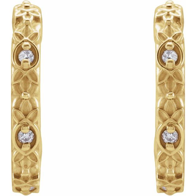 14K Yellow .04 CTW Natural Diamond Vintage-Inspired J-Hoop Earrings