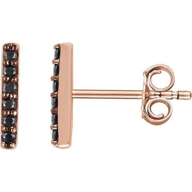 14K Rose 1/10 CTW Natural Black Diamond Bar Earrings