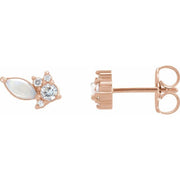 14K Rose Australian Natural White Opal & 1/6 CTW Natural Diamond Cluster Earrings