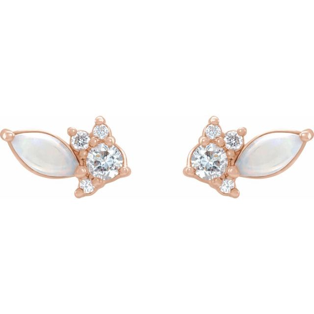 14K Rose Australian Natural White Opal & 1/6 CTW Natural Diamond Cluster Earrings