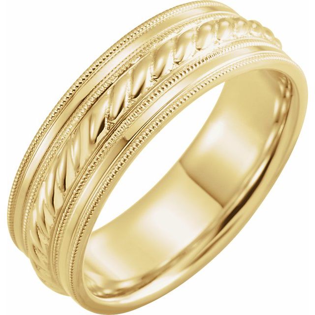 14k Yellow 7 Mm Rope Pattern Band With Milgrain Size 10